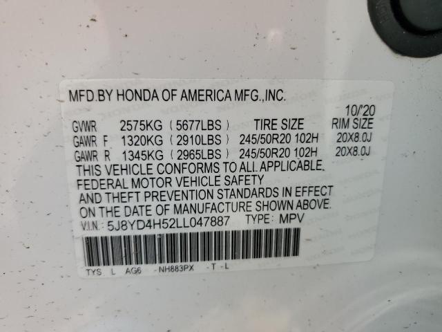 5J8YD4H52LL047887 - 2020 ACURA MDX TECHNOLOGY WHITE photo 13