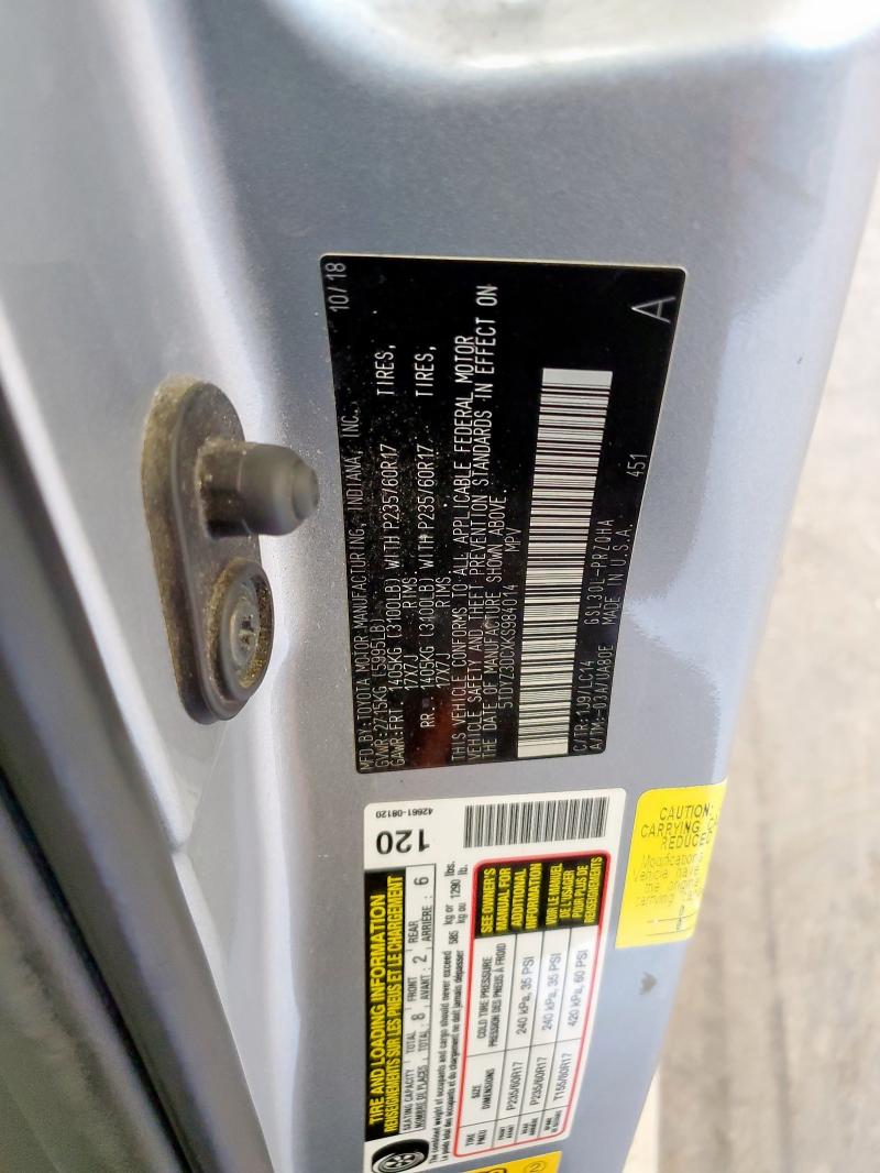 5TDYZ3DCXKS984014 - 2019 TOYOTA SIENNA XLE Argent photo 13