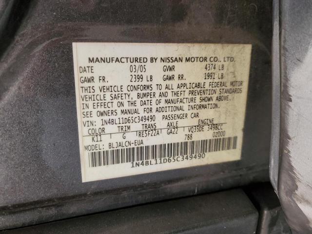 1N4BL11D65C349490 - 2005 NISSAN ALTIMA SE GRAY photo 13