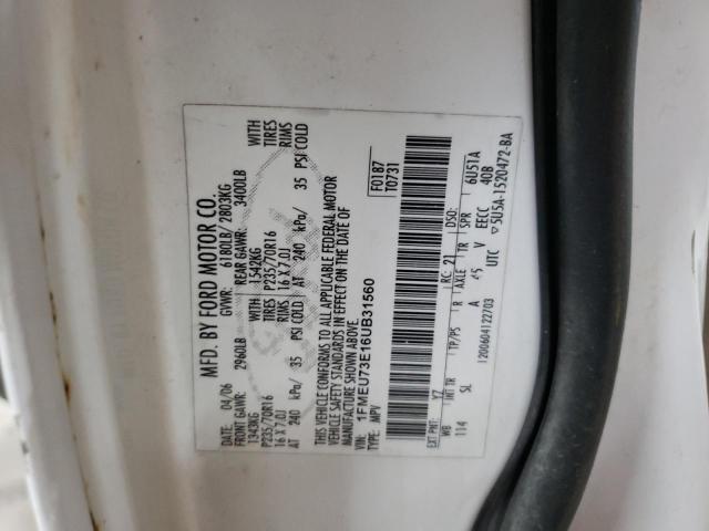 1FMEU73E16UB31560 - 2006 FORD EXPLORER XLT WHITE photo 13