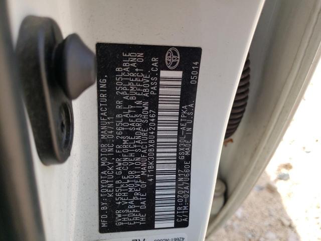 4T1BK3DBXBU420467 - 2011 TOYOTA AVALON BASE 白色 照片 12
