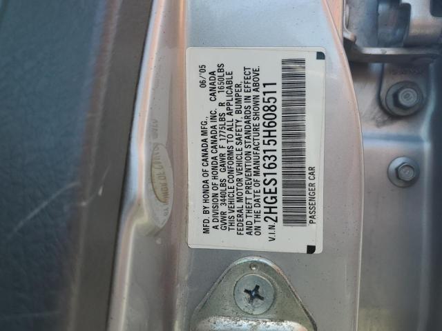 2HGES16315H608511 - 2005 HONDA CIVIC DX VP 银色 照片 12