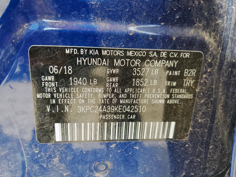 3KPC24A39KE042510 - 2019 HYUNDAI ACCENT SE Azul foto 12