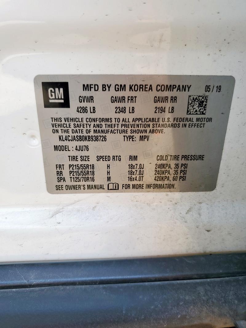 KL4CJASB0KB938726 - 2019 BUICK ENCORE PREFERRED 白色 照片 12