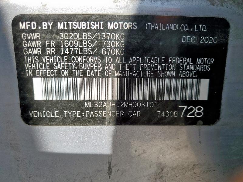ML32AUHJ2MH003101 - 2021 MITSUBISHI MIRAGE ES SILVER photo 12