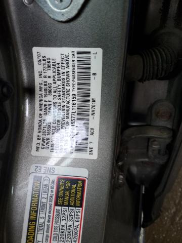 1HGFA15577L116159 - 2007 HONDA CIVIC LX SILVER photo 12