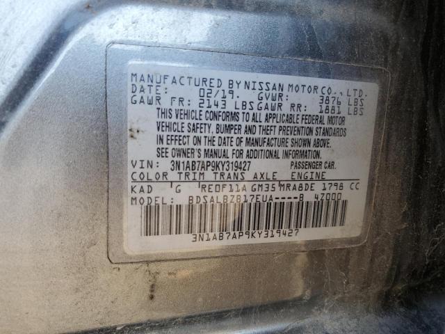 3N1AB7AP9KY319427 - 2019 NISSAN SENTRA S GRAY photo 12