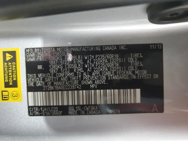 2T2BK1BAXEC239742 - 2014 LEXUS RX 350 BASE SILVER photo 13
