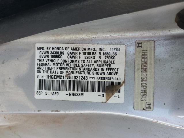 1HGEM21125L021243 - 2005 HONDA CIVIC DX VP Gümüş foto 12