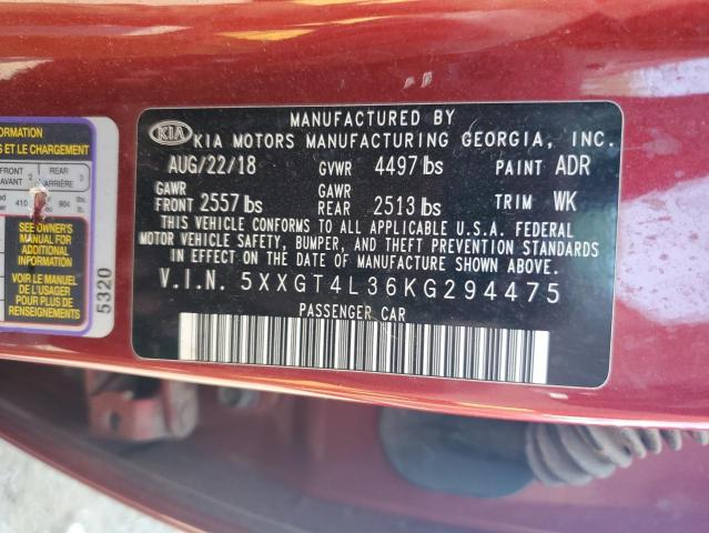 5XXGT4L36KG294475 - 2019 KIA OPTIMA LX 红色 照片 13