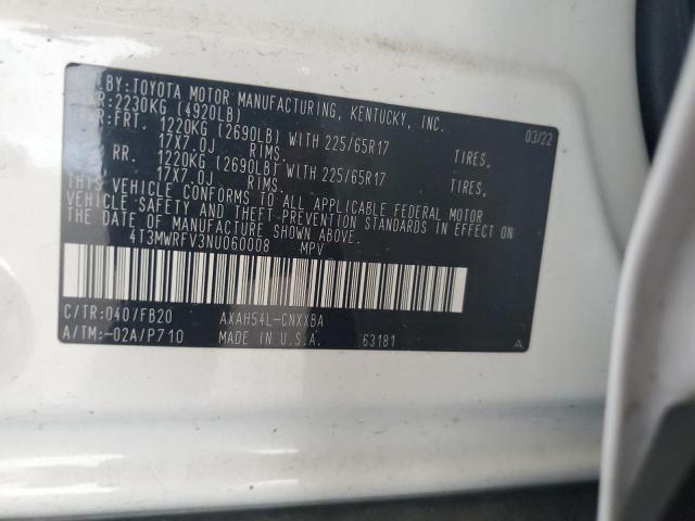 4T3MWRFV3NU060008 - 2022 TOYOTA RAV4 LE Biały zdjęcie 12