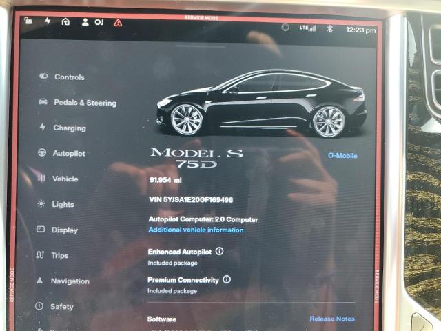 5YJSA1E20GF169498 - 2016 TESLA MODEL S Negro foto 9