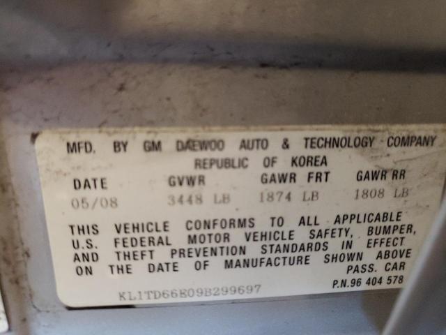 KL1TD66E09B299697 - 2009 CHEVROLET AVEO LS Gümüş foto 12