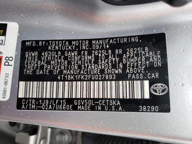 4T1BK1FK2FU027893 - 2015 TOYOTA CAMRY XSE SILVER photo 10