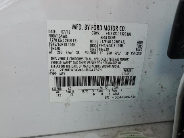 2FMPK3G92JBC47871 - 2018 FORD EDGE SE Blanc photo 13