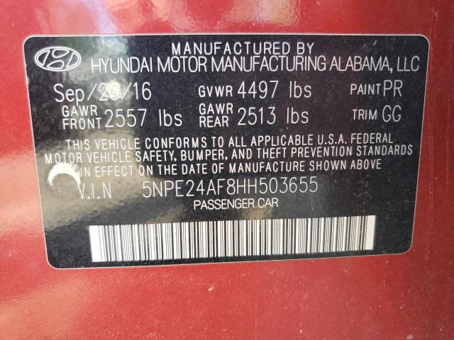 5NPE24AF8HH503655 - 2017 HYUNDAI SONATA SE RED photo 13