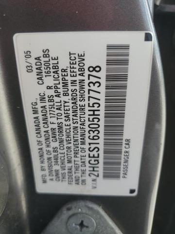 2HGES16305H577378 - 2005 HONDA CIVIC DX VP GRAY photo 12