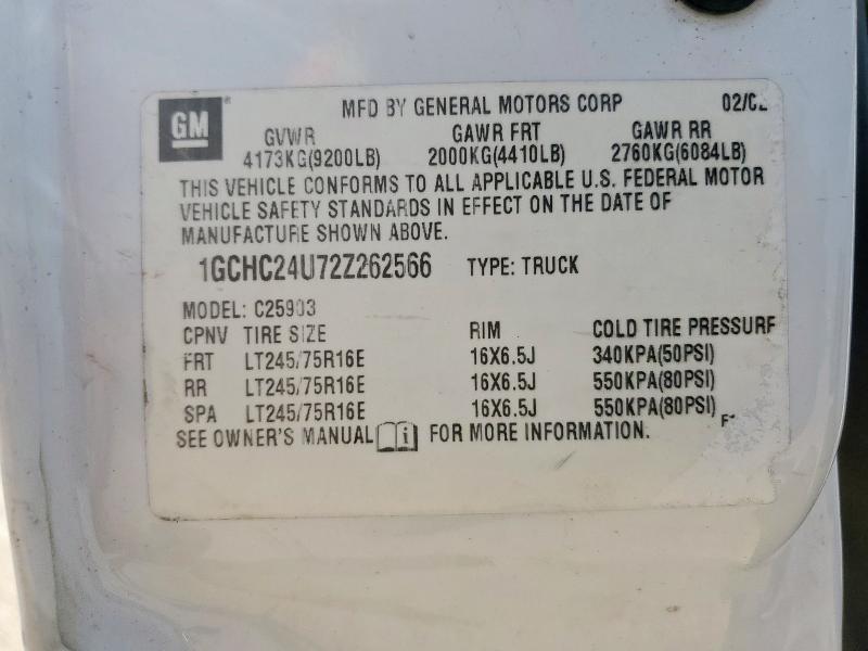 1GCHC24U72Z262566 - 2002 CHEVROLET SILVERADO C2500 HEAVY DUTY WHITE photo 12