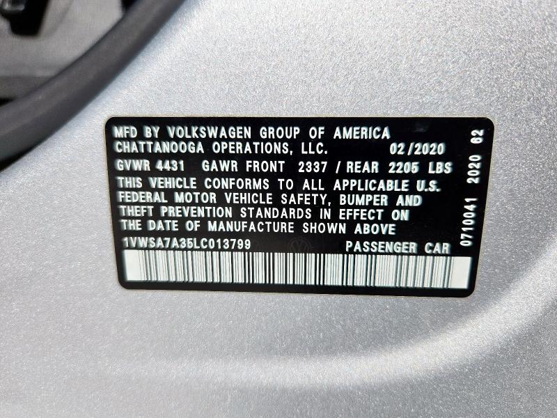 1VWSA7A35LC013799 - 2020 VOLKSWAGEN PASSAT SE SILVER photo 13