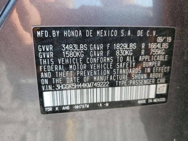 3HGGK5H44KM749222 - 2019 HONDA FIT LX أزرق صورة 14