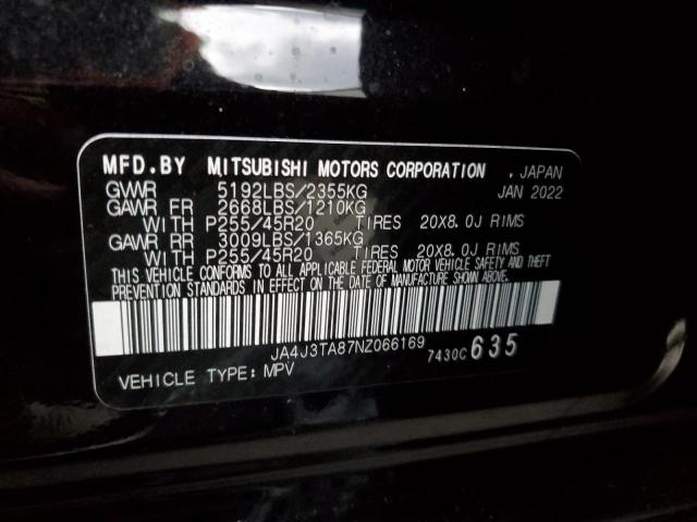 JA4J3TA87NZ066169 - 2022 MITSUBISHI OUTLANDER ES BLACK photo 10