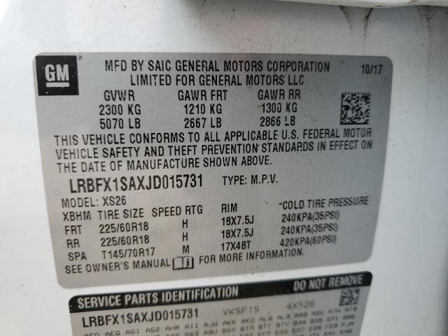 LRBFX1SAXJD015731 - 2018 BUICK ENVISION ESSENCE WHITE photo 14