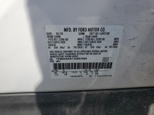 1FM5K8AR7JGB91660 - 2018 FORD EXPLORER POLICE INTERCEPTOR Blanco foto 13