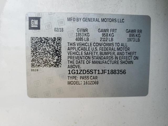 1G1ZD5ST1JF188356 - 2018 CHEVROLET MALIBU LT WHITE photo 12