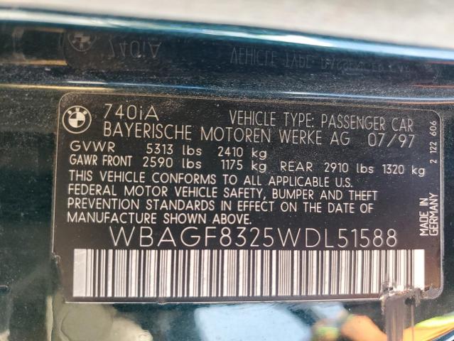 WBAGF8325WDL51588 - 1998 BMW 740 I AUTOMATIC GREEN photo 12