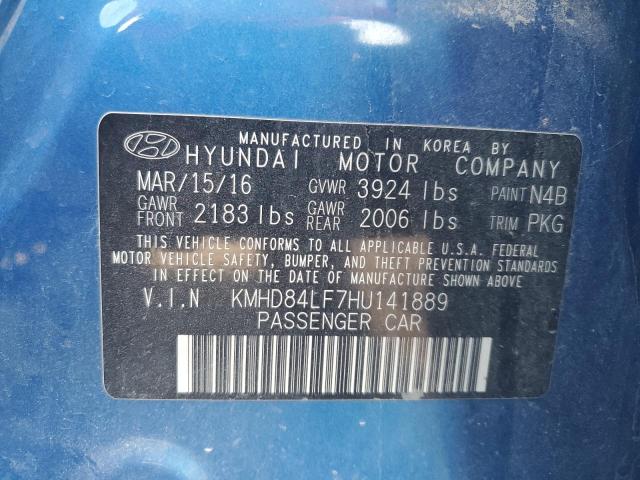 KMHD84LF7HU141889 - 2017 HYUNDAI ELANTRA SE BLUE photo 10