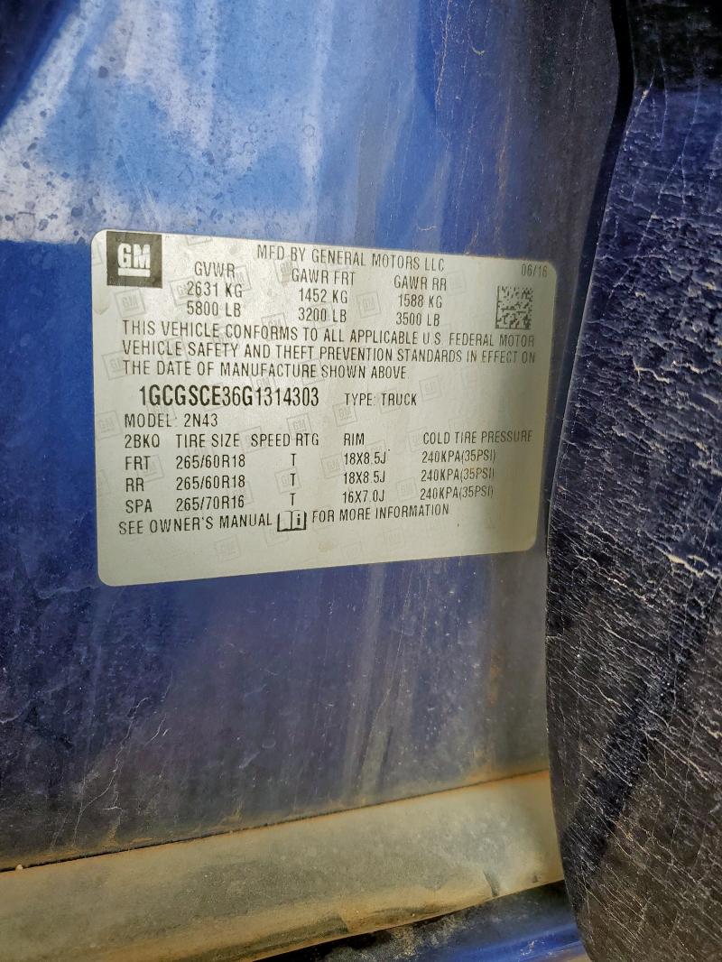 1GCGSCE36G1314303 - 2016 CHEVROLET COLORADO LT BLUE photo 12