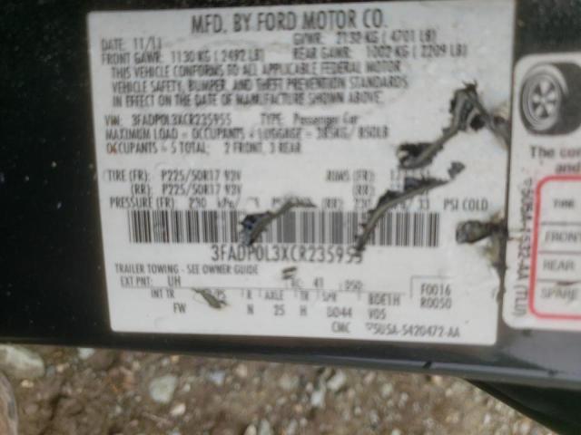 3FADP0L3XCR235955 - 2012 FORD FUSION HYBRID BLACK photo 12