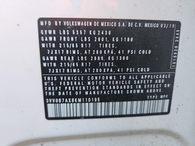 3VV0B7AX8KM110195 - 2019 VOLKSWAGEN TIGUAN S თეთრი ფოტო 13