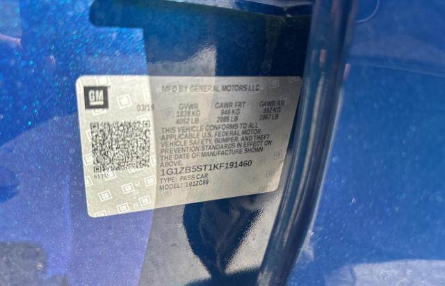 1G1ZB5ST1KF191460 - 2019 CHEVROLET MALIBU LS Көк фото 10