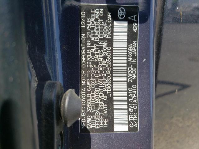 JTDKN3DUXB0266010 - 2011 TOYOTA PRIUS CHARCOAL photo 12