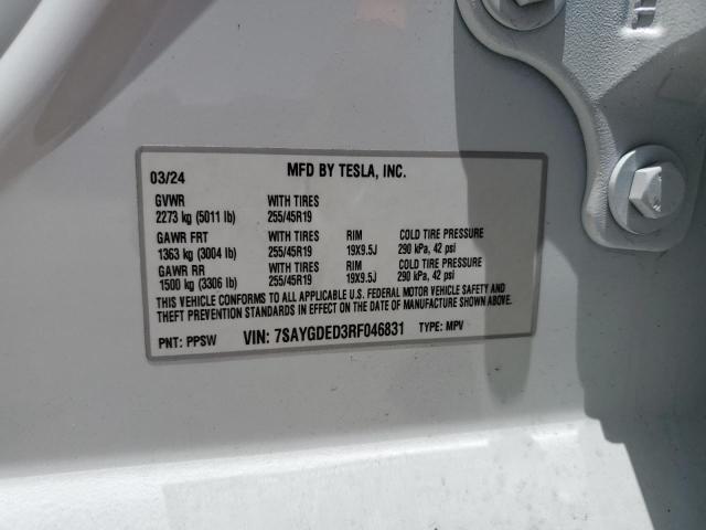 7SAYGDED3RF046831 - 2024 TESLA MODEL Y WHITE photo 12