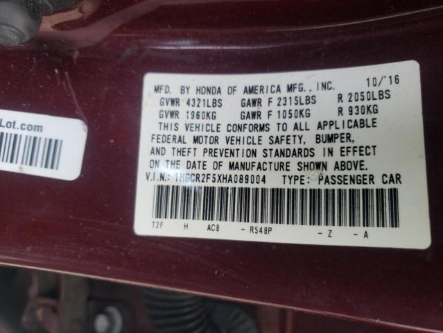 1HGCR2F5XHA089004 - 2017 HONDA ACCORD SPORT برغندي صورة 12