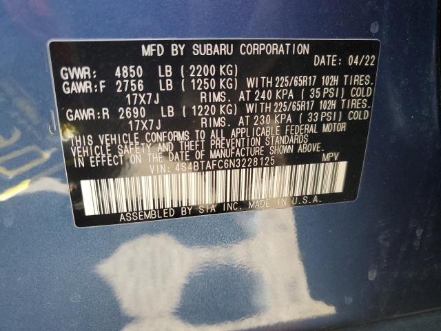 4S4BTAFC6N3228125 - 2022 SUBARU OUTBACK PREMIUM BLUE photo 12