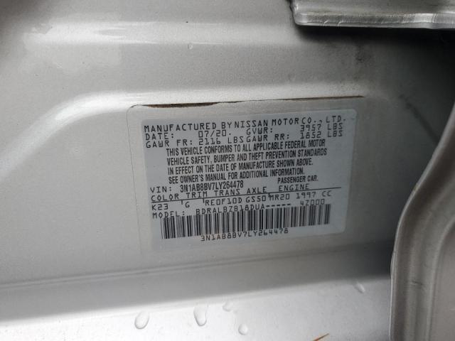 3N1AB8BV7LY264478 - 2020 NISSAN SENTRA S SILVER photo 12