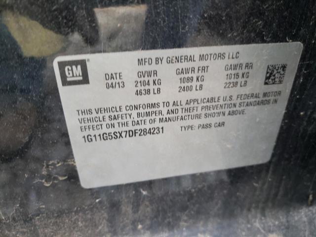 1G11G5SX7DF284231 - 2013 CHEVROLET MALIBU 3LT შავი ფოტო 10
