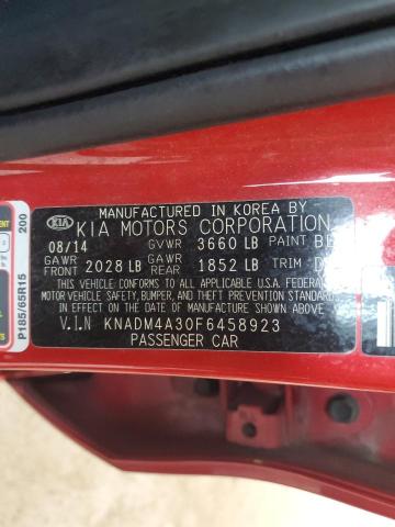 KNADM4A30F6458923 - 2015 KIA RIO LX RED photo 12