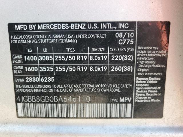 4JGBB8GB0BA646110 - 2011 MERCEDES-BENZ ML 350 4MATIC SILVER photo 13