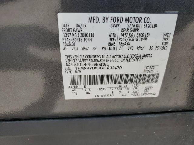 1FM5K7D80GGA32470 - 2016 FORD EXPLORER XLT 银色 照片 13