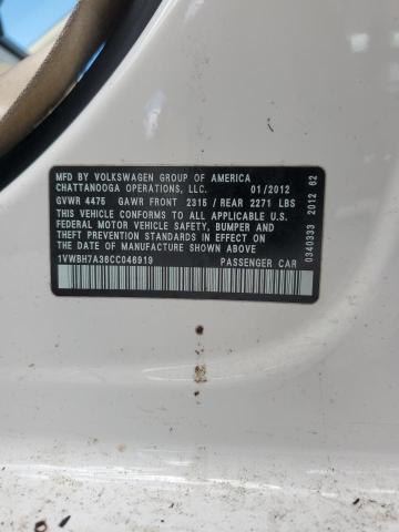 1VWBH7A36CC046919 - 2012 VOLKSWAGEN PASSAT SE თეთრი ფოტო 12
