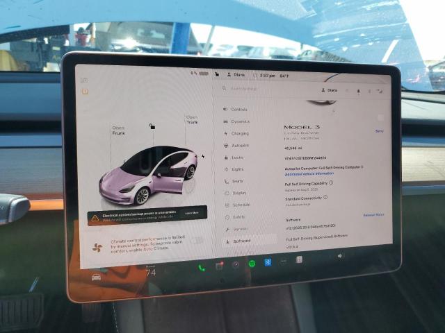 5YJ3E1EB8NF244924 - 2022 TESLA MODEL 3 أبيض صورة 9