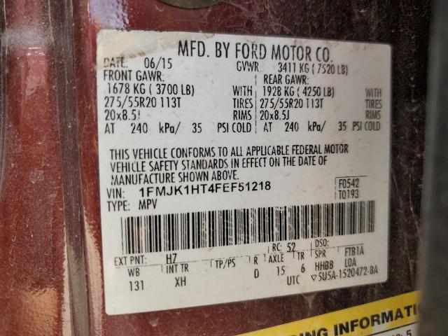 1FMJK1HT4FEF51218 - 2015 FORD EXPEDITION EL XLT MAROON photo 13