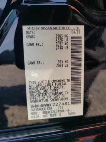 1N4BL4EV9KC227481 - 2019 NISSAN ALTIMA SL 黑色 照片 12