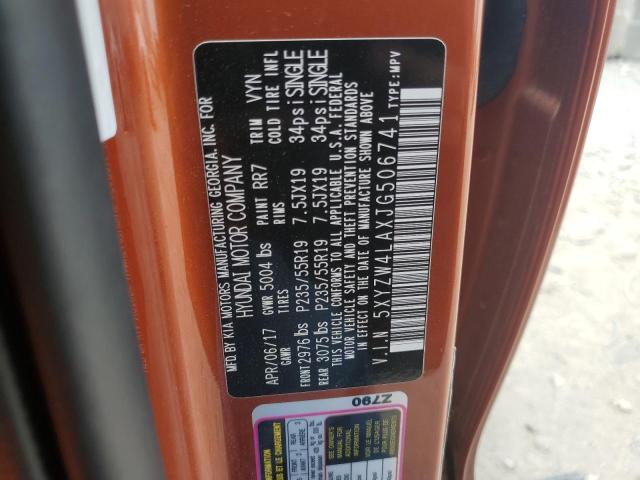 5XYZW4LAXJG506741 - 2018 HYUNDAI SANTA FE S ORANGE photo 13