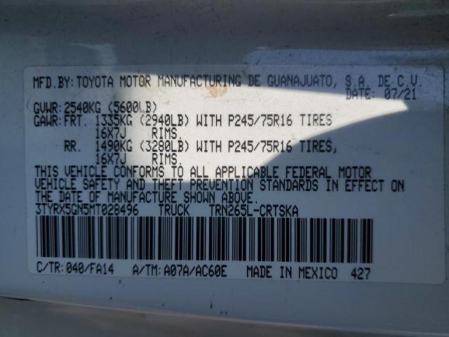 3TYRX5GN5MT028496 - 2021 TOYOTA TACOMA ACCESS CAB Սպիտակ լուսանկար 12