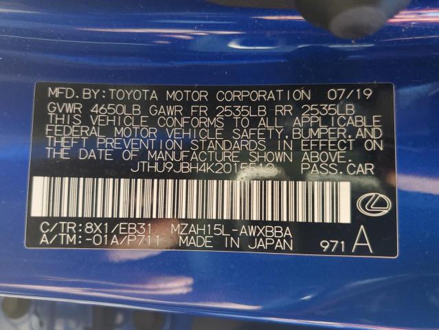 JTHU9JBH4K2015512 - 2019 LEXUS UX 250H BLUE photo 13